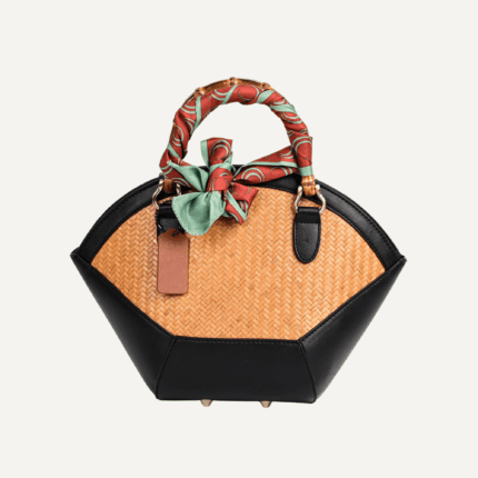 Bamboo briefcase leather straps front view
