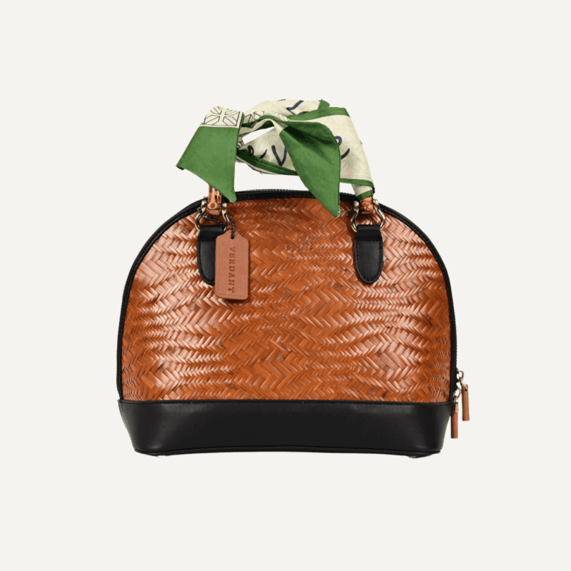 Bamboo shoulder bag leather trim front view