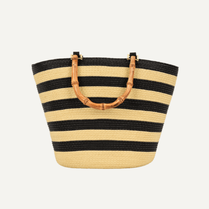 Straw bamboo stripe beach tote front view
