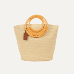 Sculpted straw rattan tote front view