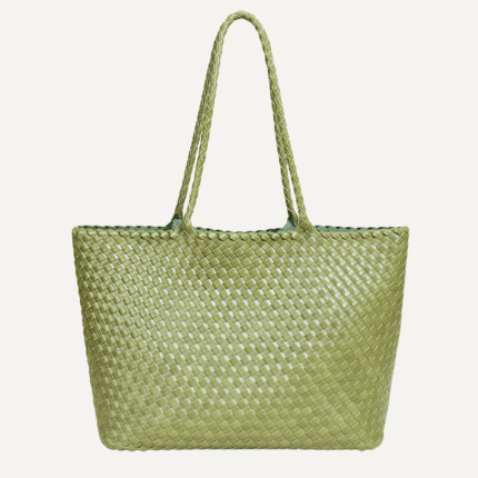 Olive diamond woven tote front view structured shape
