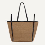 Straw black trim tote front view structured shape