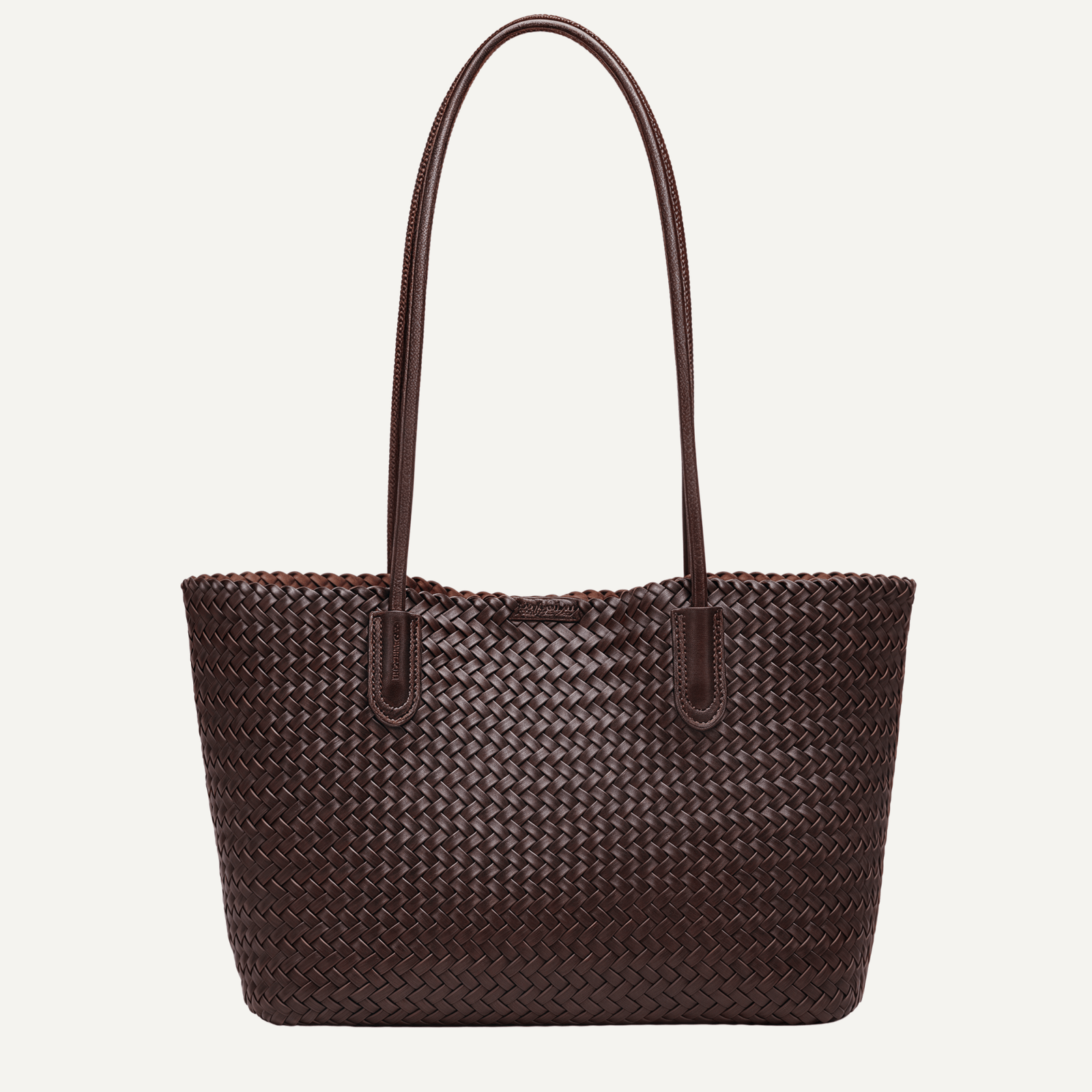 5 Coffee herringbone PU tote front view structured shape