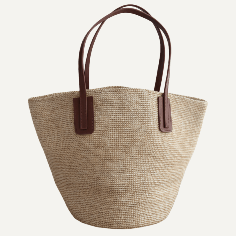 Raffia leather structured tote front view