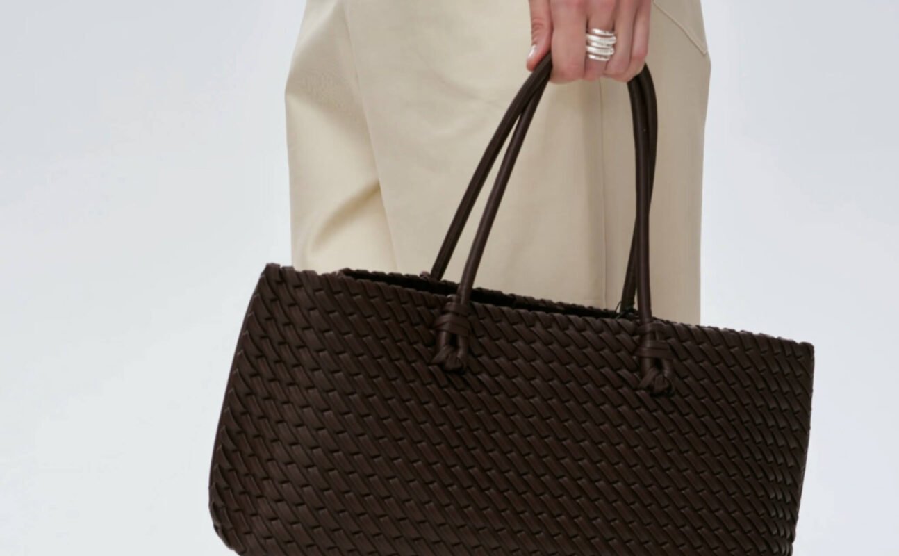 modern woven leather bag in neutral tone