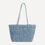 Snowwash denim hollow tote front view woven texture