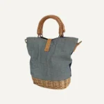 Summer woven bucket bag crafted from denim and natural willow wicker
