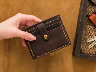 Leather Card Holder With Zip Pocket And Card Slots