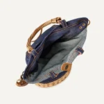 Handmade willow bucket handbag with denim trim and top handles